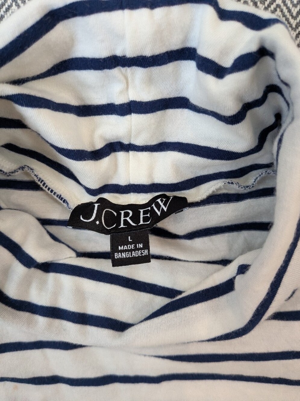 J.Crew Turtleneck Top Women (L) White Navy Stripe Long Sleeve Cotton Nautical - Picture 5 of 7